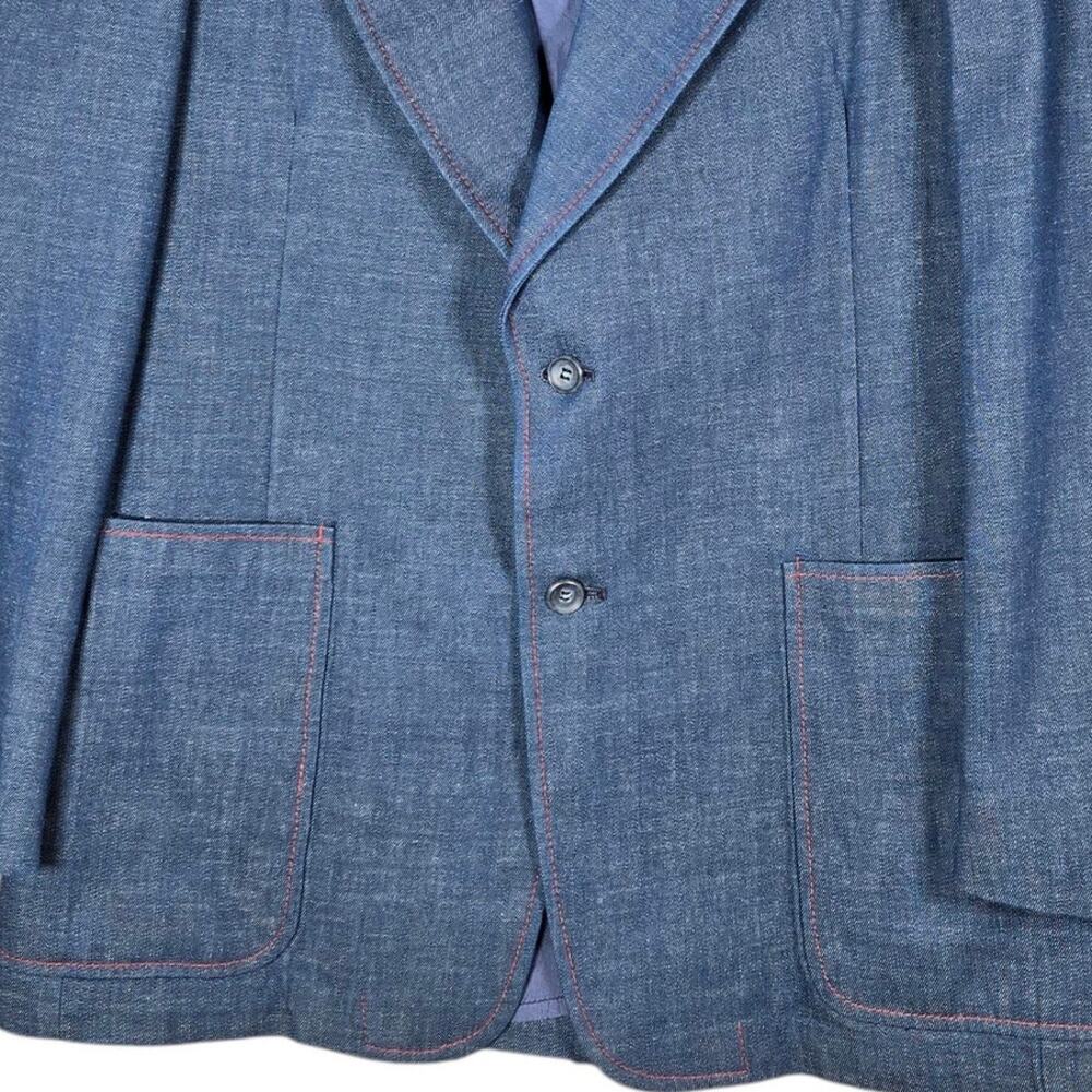 Vintage Denim Sports Coat Men 40 h.i.s. Sportclothes Blue Contrast Red Stitching - Picture 4 of 9